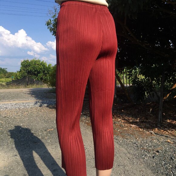PLEATS PLEASE Issey Miyake Women's Maroon Dark Red Pants Pleated Size 4 S M L - Picture 7 of 9